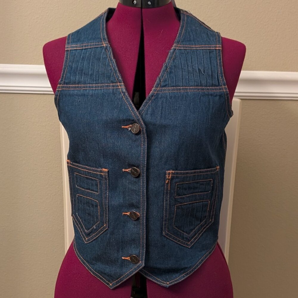 Tru Blu by Eton Britisher Jean Vest with Pleated Shoulder Embellishment